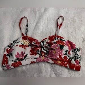 Modcloth Floral Bikini Top - Red and Pink